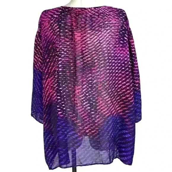 Catherines Women 3X Semi Sheer Beaded Tunic Top Multicolor 3/4 Flare Sleeves - Picture 4 of 5